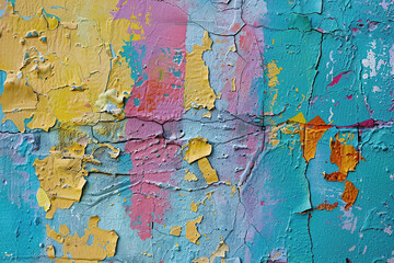 close up horizontal image of ruined colourful painted wall background Generative AI