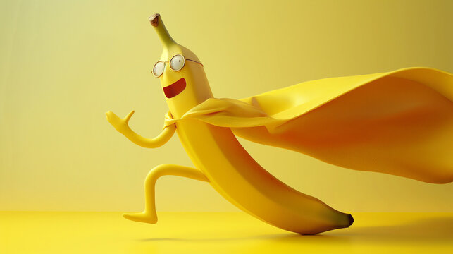 Banane im Superhelden Kost&uuml;m Gesunde Ern&auml;hrung symbolische satire Darstellung Generative AI