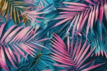 Colorful tropical palm leaf background for summer fashion flat lay.