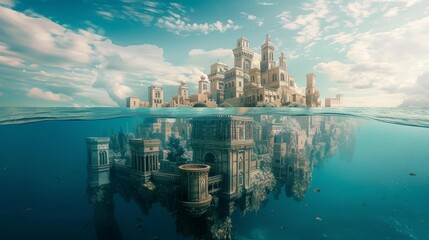 Lost city of Atlantis rising from the ocean
