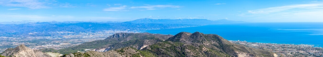 Fototapeta na wymiar Panoramic view on Mediterranean sea and Malaga city, Andalusia, Malaga, Spain