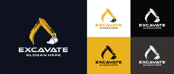 excavator logo template vector. Heavy equipment logo vector for construction company. Creative excavator illustration for logo template.