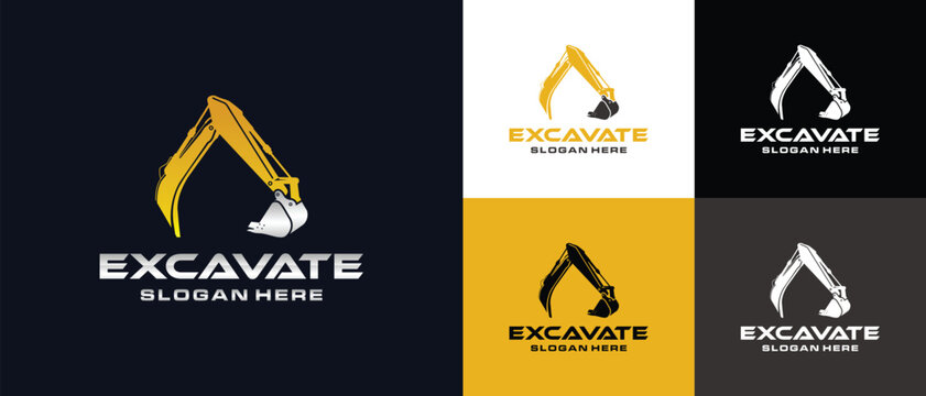 excavator logo template vector. Heavy equipment logo vector for construction company. Creative excavator illustration for logo template.