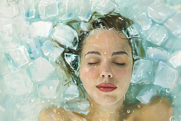 Erfrischende Entspannung: Frau genie&szlig;t ein entspannendes Eisbad f&uuml;r optimales Wohlbefinden