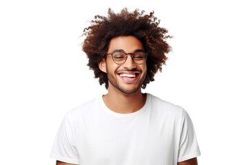 Studio portrait of Handsome African-American man with clean healthy skin and happy smile isolated on transparent png background.