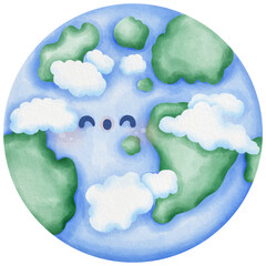 Solar System Planet Earth with Cute Floating Clouds