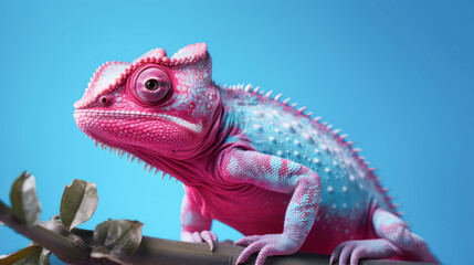 Obraz premium A beautiful multicolored chamelion sits on a branch