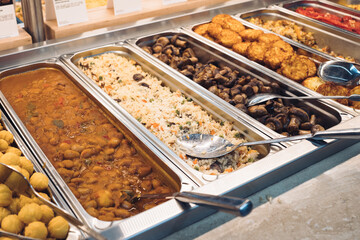 Self service buffet table canteen in supermarket Sarajevo Bosnia 