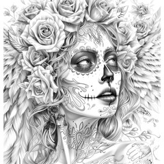 Tattoo style portrait of chicano girl. beautiful woman with tattoo