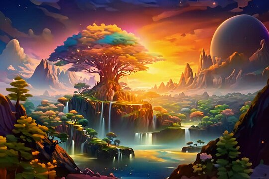 lush, colorful trees defy gravity