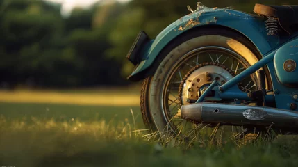Fototapeten Old broken bike in the middle of the field © Nick