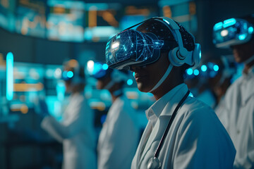 doctors wearing VR headset working in a lab