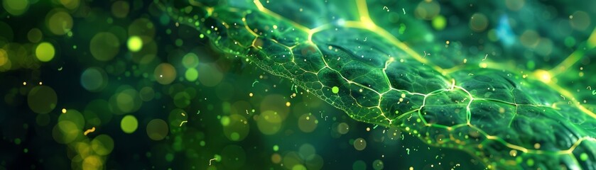 Abstract Green Leaf Veins with Bokeh Lights Background - obrazy, fototapety, plakaty