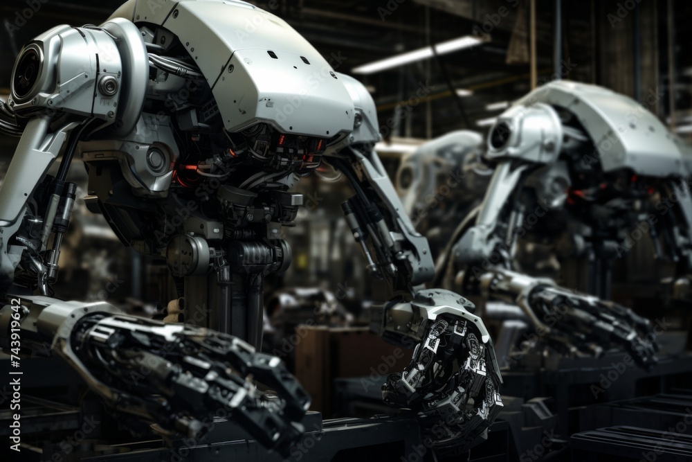 Aufkleber futuristic robotic machinery with advanced technology in automated manufacturing unit