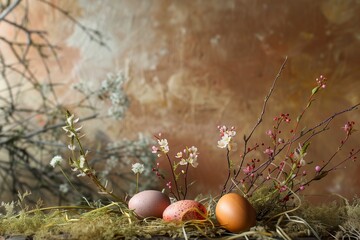 Fototapeta premium Serenity of Spring: An Easter Egg Amongst Blossoming Flowers