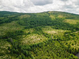Obraz premium St-Urbain, Canada - July 17 2023: Panorama arial view in Grands Jardins National Park in Quebec 
