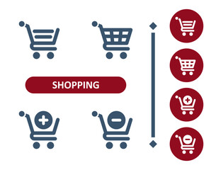 Shopping icons. Shopping cart, cart, button, add, subtract icon - obrazy, fototapety, plakaty