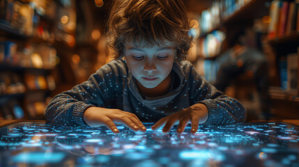 Boy uses holographic screens for immersive learning experience