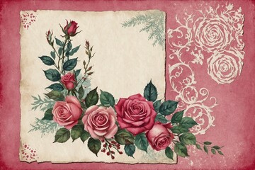 vintage watercolor card with roses