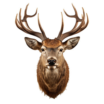Deer head trophy isolated on transparent background. Generative AI