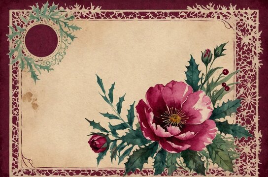 vintage background with watercolor pink flowers and space for text