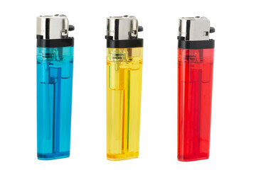 three colorful lighters isolated