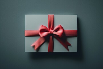 Experience the essence of simplicity, style, and elegance in a minimalist context with a blank white gift card adorned with a classic red ribbon bow