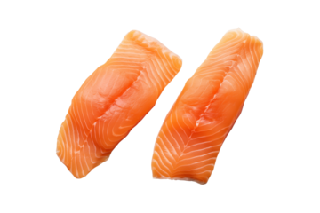 Raw salmon fillet isolated on transparent or white background, png