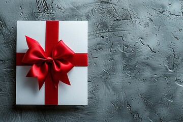 Experience the essence of simplicity, style, and elegance in a minimalist context with a blank white gift card adorned with a classic red ribbon bow