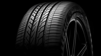 Car tires on black background