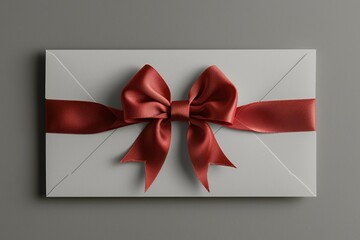 Experience the essence of simplicity, style, and elegance in a minimalist context with a blank white gift card adorned with a classic red ribbon bow