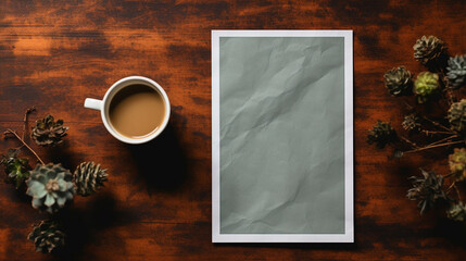 Obraz na płótnie Canvas Composition with cup of coffee and an old crumpled sheet with blank space for text