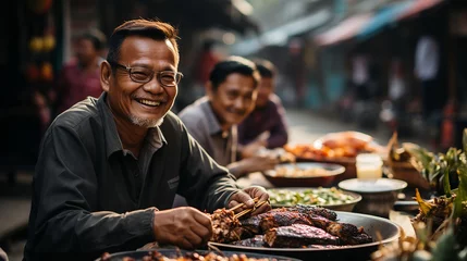 Foto op Plexiglas People with a food in asian outdoor market. © jcalvera