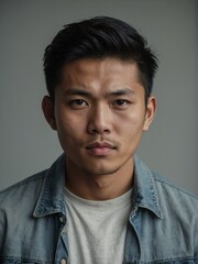Portrait of a handsome young asian man staring at the camera from Generative AI