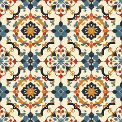 Tile Seamless Pattern, Colorful seamless repeat pattern with abstract geometric style, Old stylish abstract background, flower, Traditional ornate portuguese decorative tiles azulejos.