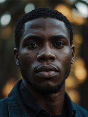 Portrait of a handsome young black african man staring at the camera from Generative AI