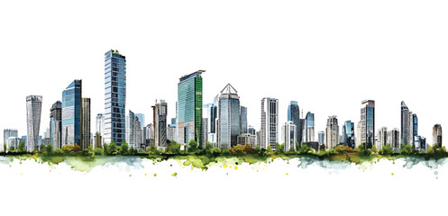 Vector illustration of large buildings and city on white background isolated