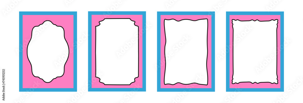 Poster hand-drawn doodle wave scalloped edge frames. set of the vector curved text boxes isolated on a tran