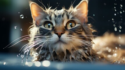 Cat upset because he is taking a bath