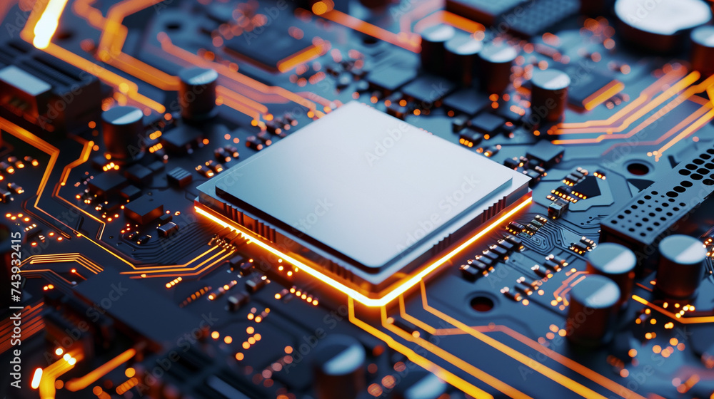 Poster central computer processors cpu concept. motherboard digital chip. technology science background. in