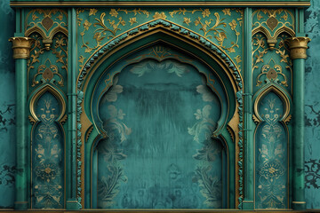 Fototapeta na wymiar abstract background arabic patterns. an ornamented archway with golden detailing. ramadan kareem banner background. ramadan kareem holiday celebration concept
