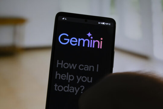Gemini AI, A student open Gemini on his phone. Google Bard Gemini web app on a screen.