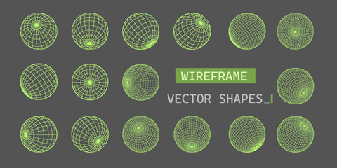 Retro Futuristic Wireframe Sphere Grid. Perspective mesh, 3d grid. Low poly geometric elements