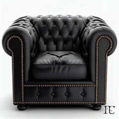 Fototapeta premium Black leather armchair isolated on white background, Ai generated image