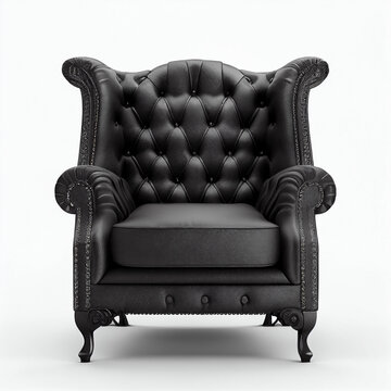 Black leather armchair isolated on white background, Ai generated image