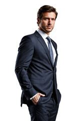 a businessman standing with his hand in his pocket. Transparent background