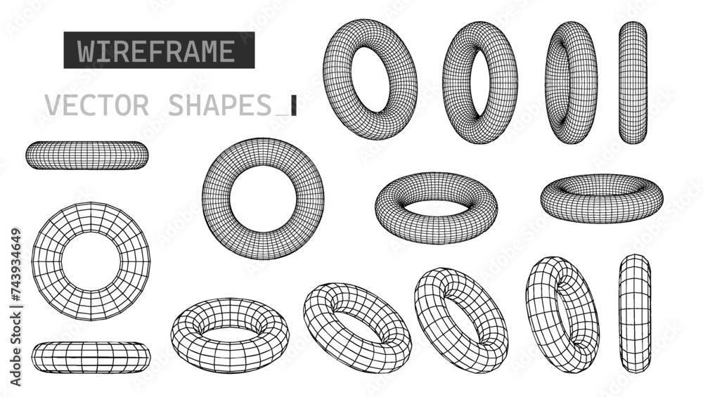 Poster perspective mesh torus grid. png retro futuristic wireframe torus design element. low poly geometric