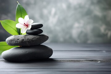 Grey Stone Spa Background with Nature's Touch. Perfect for Massage, Health and Zen Space