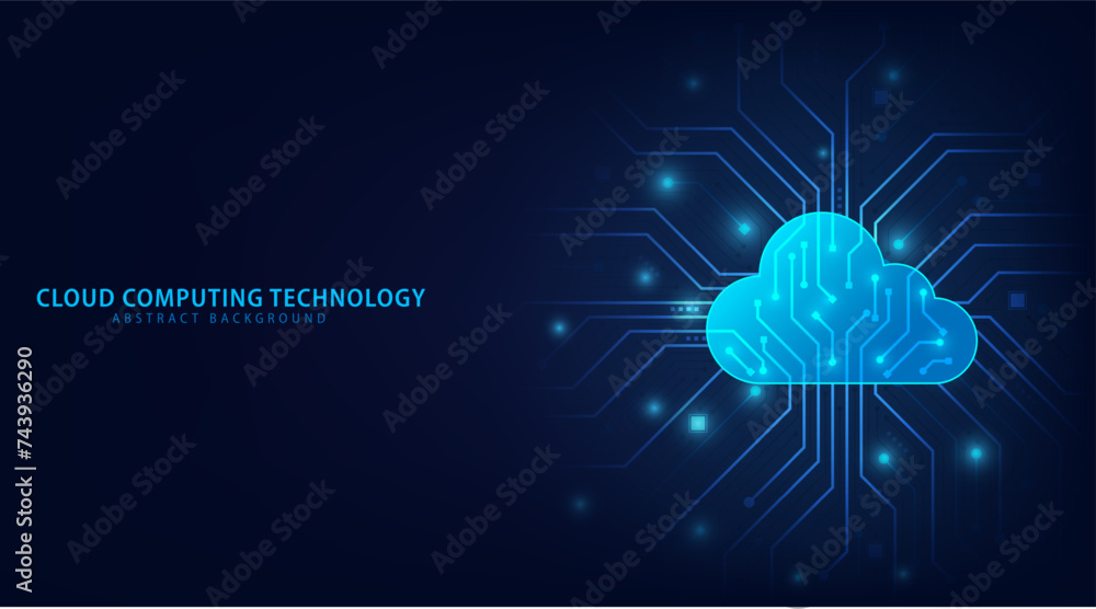 Leinwandbilder Cloud Computing technology Internet and cyber technology concept. Abstract cloud connection technology on a blue color background. Cloud Computing network with internet icons. Vector and Illustration.