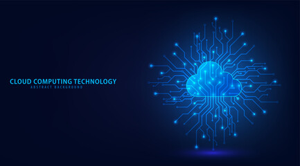 Cloud Computing technology Internet and cyber technology concept. Abstract cloud connection technology on a blue color background. Cloud Computing network with internet icons. Vector and Illustration.